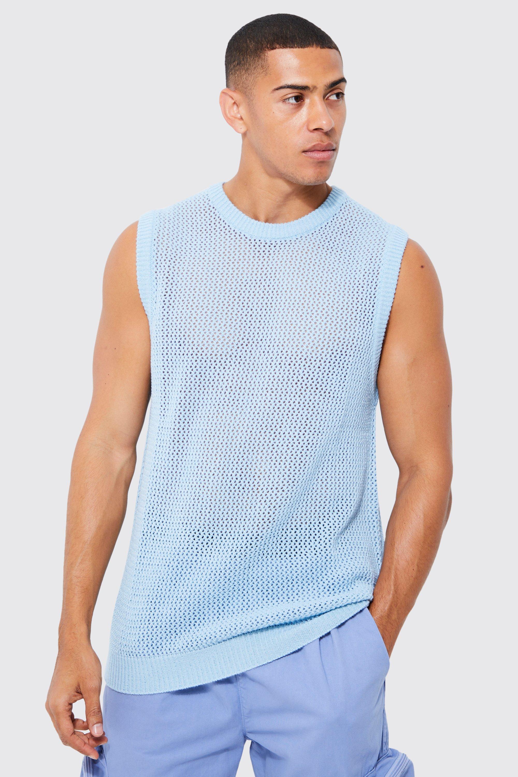 Knitted Oversized Crew Neck Mesh Vest | boohooMAN USA